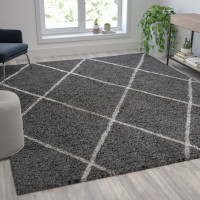 Flash Furniture RC-KJ-181070-01-810-GR-IV-GG Shag Style Diamond Trellis Area Rug - 8' x 10' - Charcoal/Ivory Polyester (PET)